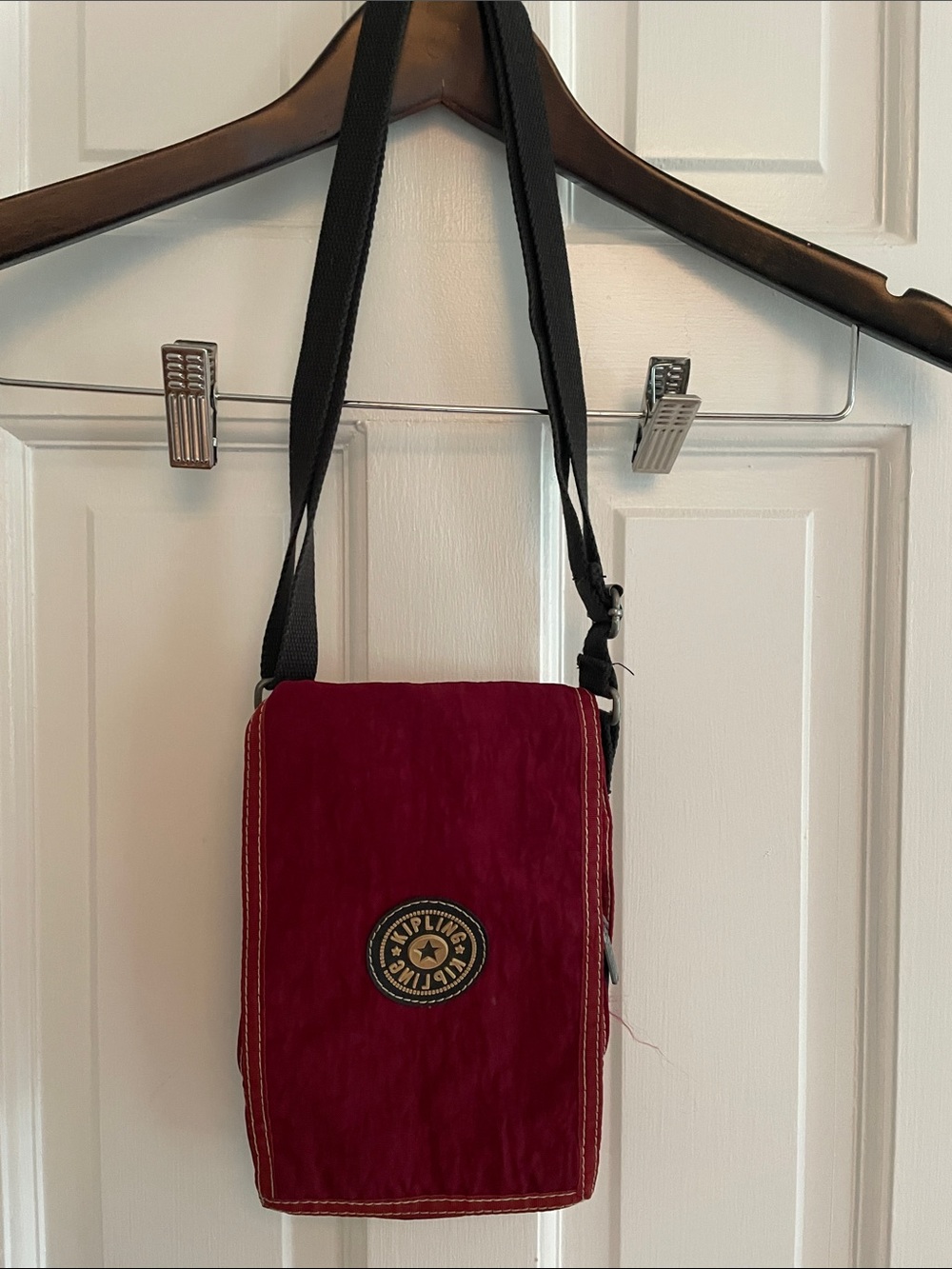 Kipling Wine Red Crossbody Messenger Bag with Black Strap